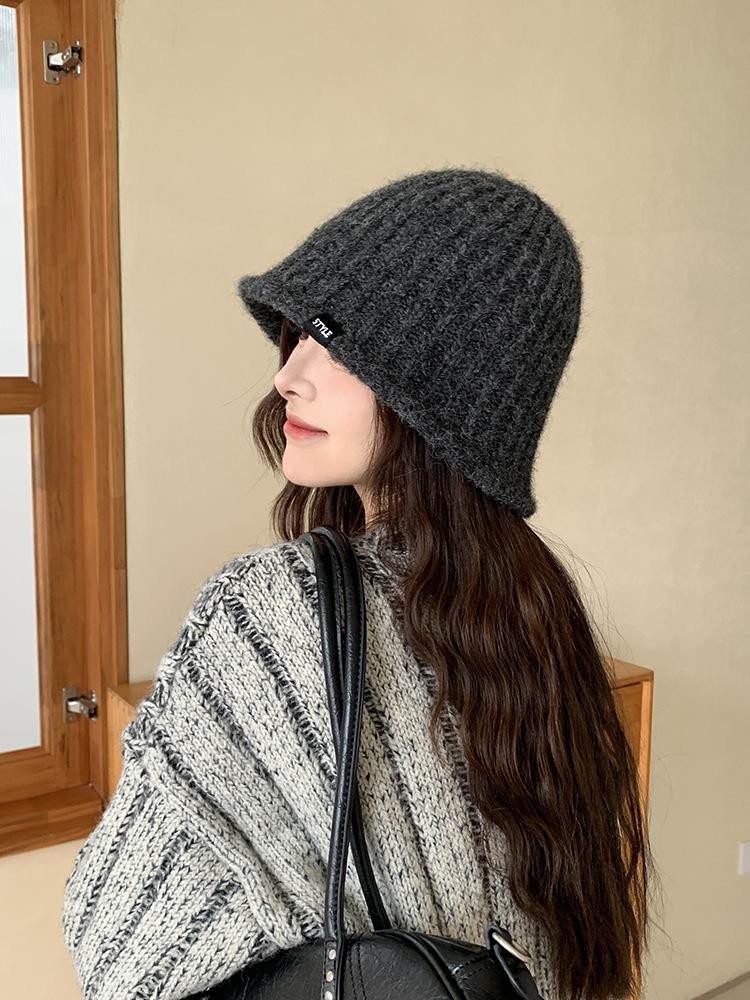 Knit Bucket Hat Women Autumn Winter Big Head Girth Solid Color Warm Fisherman Cap Match Premium Feeling Woolen Outdoor M571