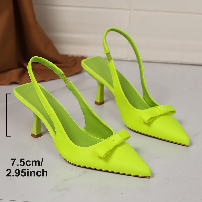 Light Green Bowkont Decoration Pumps Women Sexy Pointed Toe Sling Back Pumps Women Spike Thin High Heels Shoes Woman