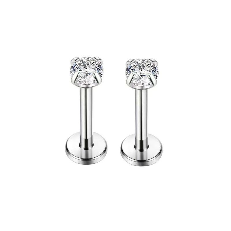 

2pcs Stainless Steel Piercing Tragus Stud Earrings, Crystal Labret Small Ear Stud Helix Cartilage Earring for Women Body Jewelry 10MM