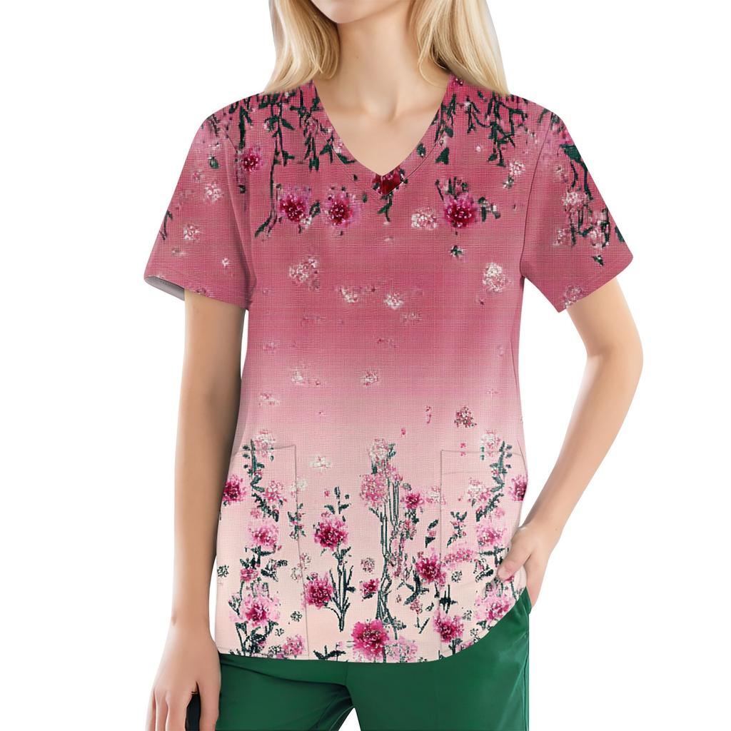 Women's V-neck Fashion Casual Printed Tops And Protective Workwear
