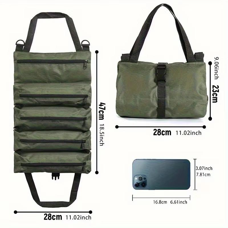 Heavy-Duty Roll-Up Tool Bag - Oxford Fabric Multi-Tool Organizer All-In-One Garage Storage For Mechanics/Electricians/Carpenters