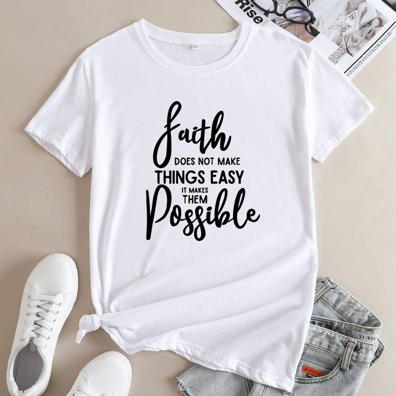 Summer Loose Print Tops Simple Round Neck Pure Cotton Tee Short Sleeved Top T-Shirts Women’s