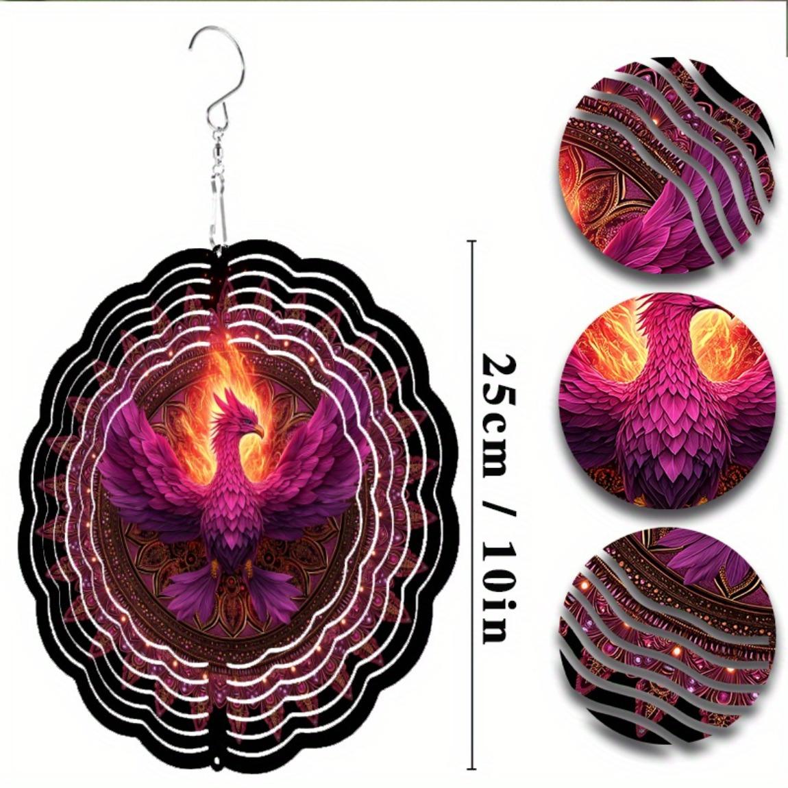 

10-дюймовый подвесной ветряной спиннер с ярким фиолетово-розовым дизайном птицы – 360° вращающийся металлический уличный декор для газонов 01A