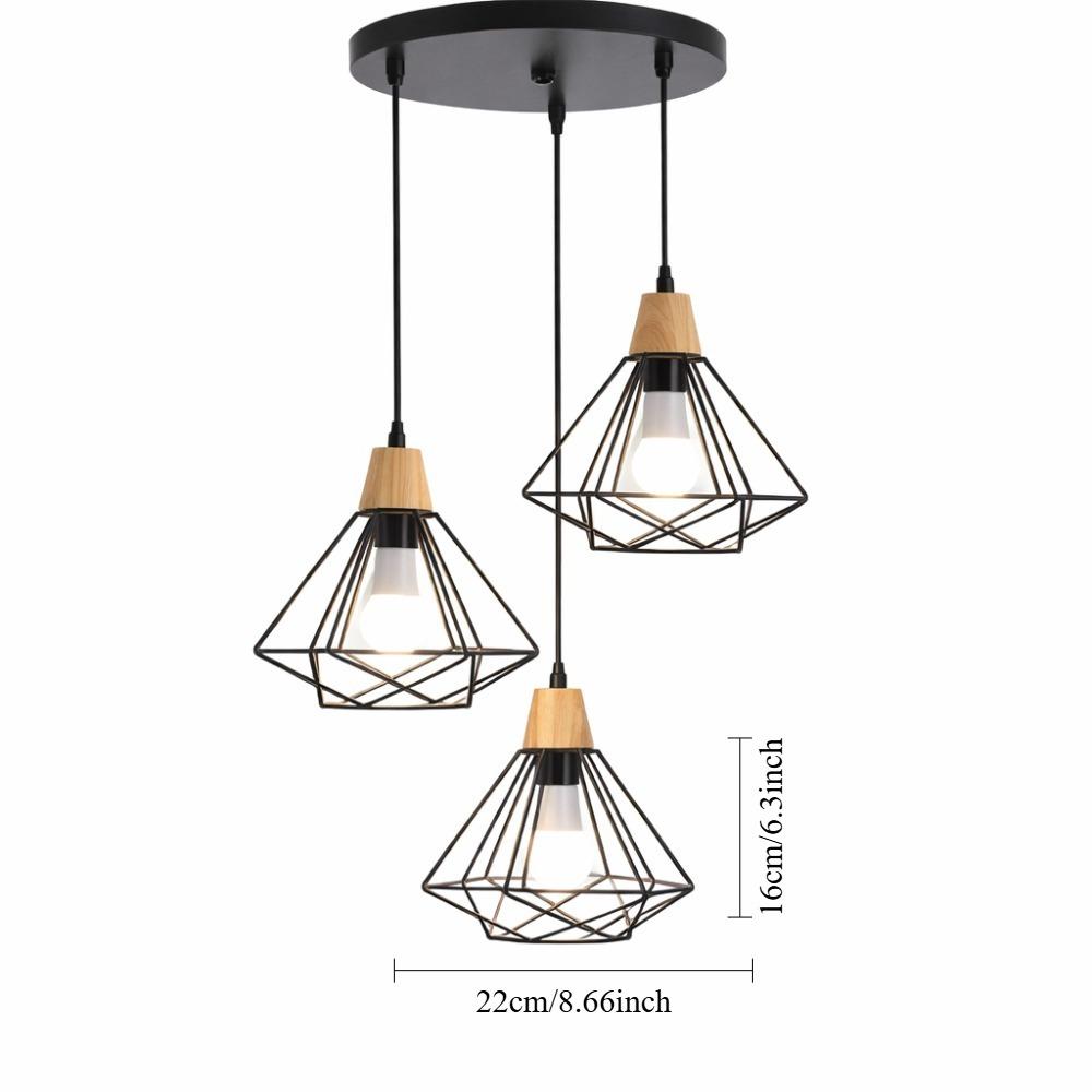 JOYINLED 3-Head Ceiling Lamp Indoor Lighting Living Room Kitchen Restaurant Ceiling Light Industrial Wood Iron Cage Pendant Lamp