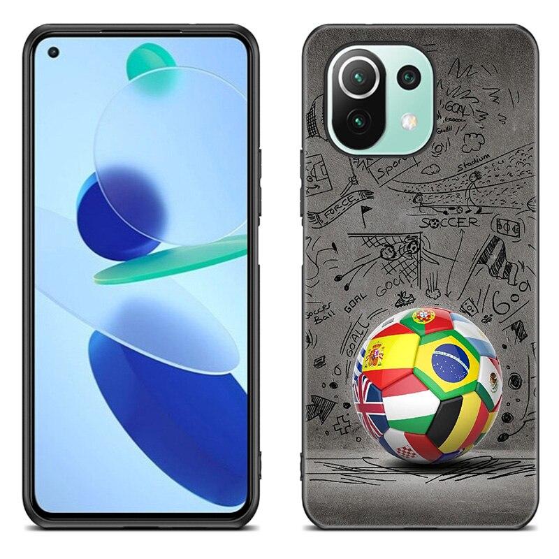 Fire Football Soccer Ball Case For Xiaomi Mi 11 Lite NE 11i 10T 11T Pro A2 A3 Lite POCO F3 M3 M4 C31 X3 Pro NFC GT Black Cover