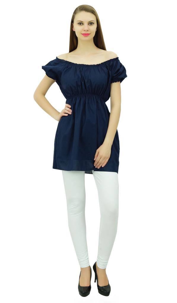 Bimba Women's Off shoulder Puff Sleeve Tops Elastic Waist Blouse Cotton