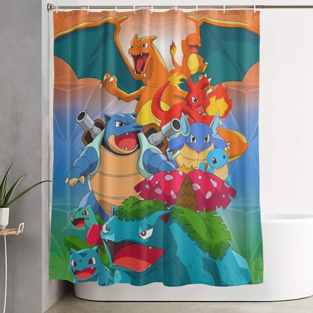 Kreslené postavičky Pokémonů Squirtle Sprchový závěs pro koupelnovou výzdobu Lehké sady sprchových závěsů 60X72 palců s háčky