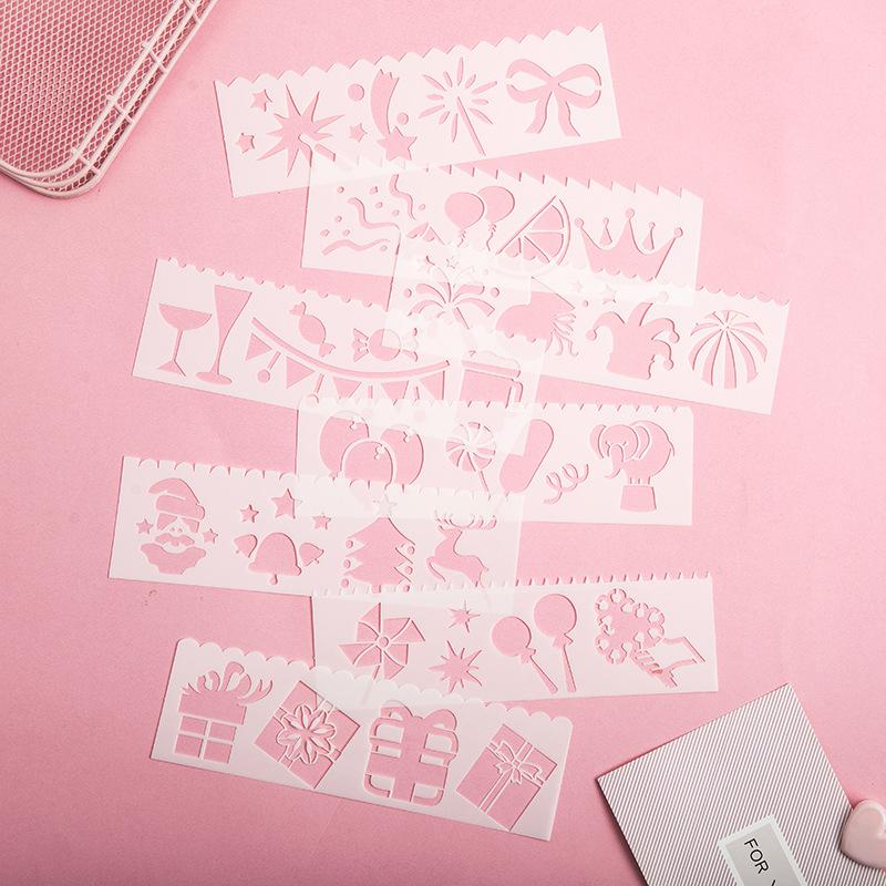 Yeni uzun şerit 3 nesil boyama şablonu 12 model 8 bir dizi el kopyası gazete boyama PET şablonu küçük cetvel seti