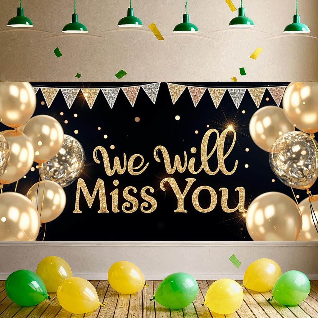 Goodbye Decor Confetti Background Farewell Banner Black Background We Will Miss You Sign for Office Decoration Indoor Decoration