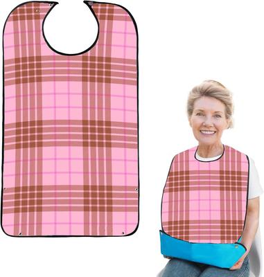 Hiliboo Waterproof Dining Apron For Seniors Pink Checkered Pattern