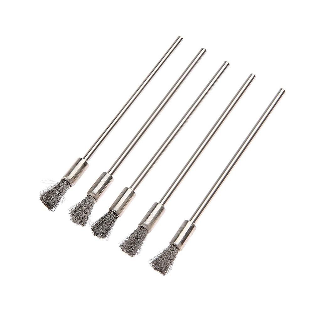 5pcs 3mm Shank 100mm Brass Stainless Steel Wire Brushes Cleaning Polishing Brush