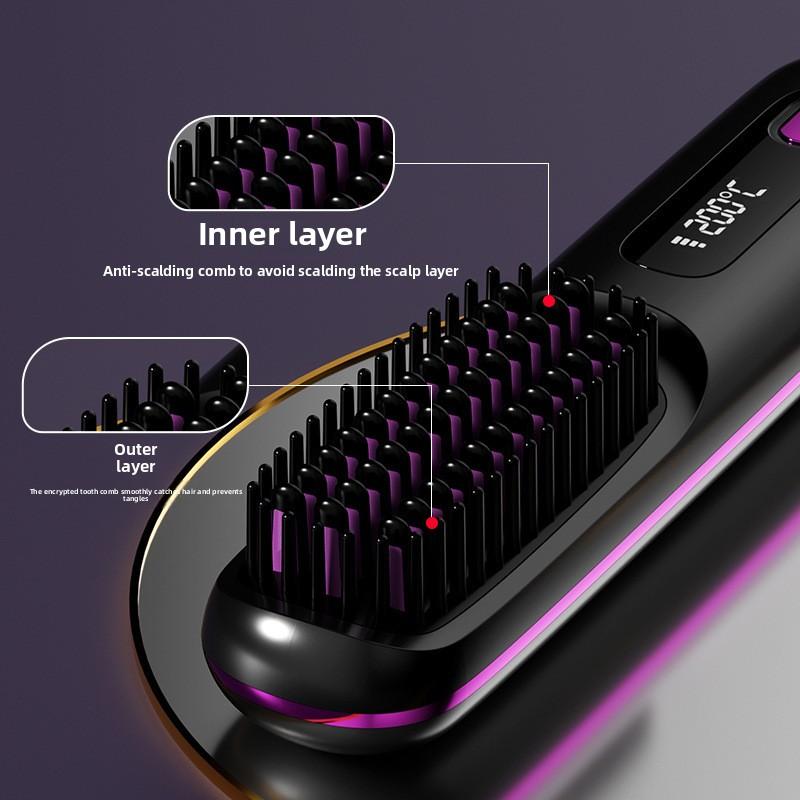 Wireless Hair Straightener Comb Does Not Hurt The Hair Long-lasting Setting, Anti-scalding Splint LCD Screen Inner Buckle, Bangs Straightening Trigger