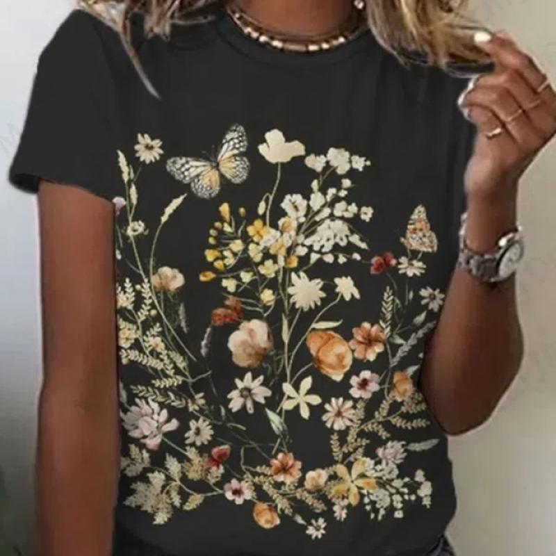 Fashion Women's T-shirt 3d Floral Plants Print Tshirt For Women Elegant Graphic Tops Tees Female Camisetas Flower Clothes Y2k