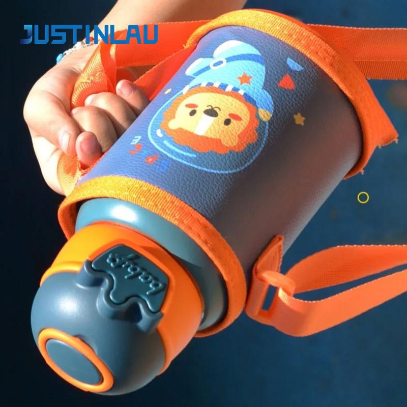 480ml Thermos Bottle Cute Children's Thermal Water Bottle with Straw Kids Stainless Steel Thermos Mug for Kid Portable Water Cup