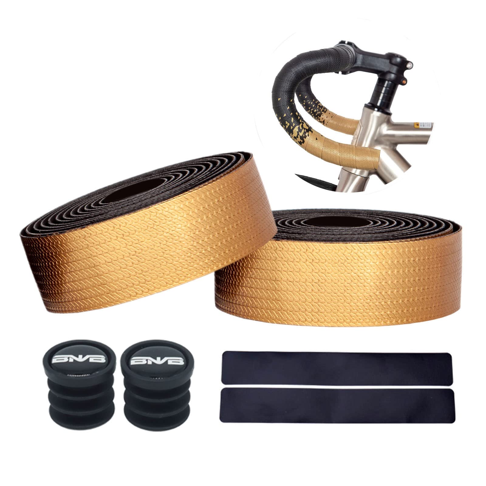 

PLATTBK Bicycle Bar Road Bike Handlebar Tape with End Caps and End Tape Tape, EVA/PU, золотий