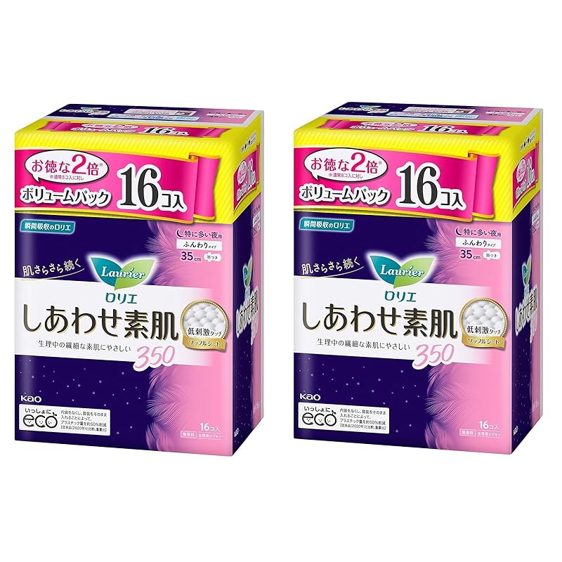 

[Bulk purchase] Laurier Happy bare skin Especially for night use Soft type 35cm with wings 16 pieces x 2 packs volume pack Instant absorption Keeps