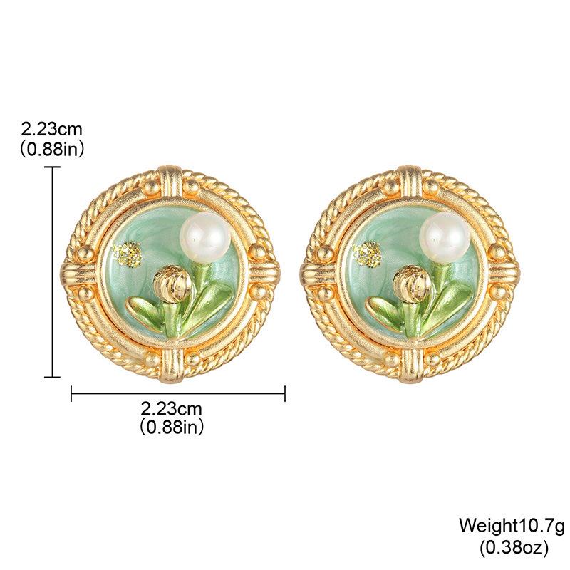 French Oil Painting Frame Natural Freshwater Pearl Earrings Monet Garden Oil Painting Wind Silver Needle Earrings Retro Court Stud Earrings