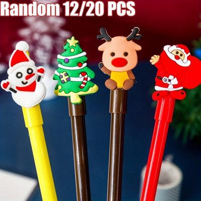 12/ 20 PCS Christmas Themed Gel Pens Cute Cartoon Black Ink 0.5mm Ergonomic Plastic Design Santa Patterns School Student Writing Tools Back School