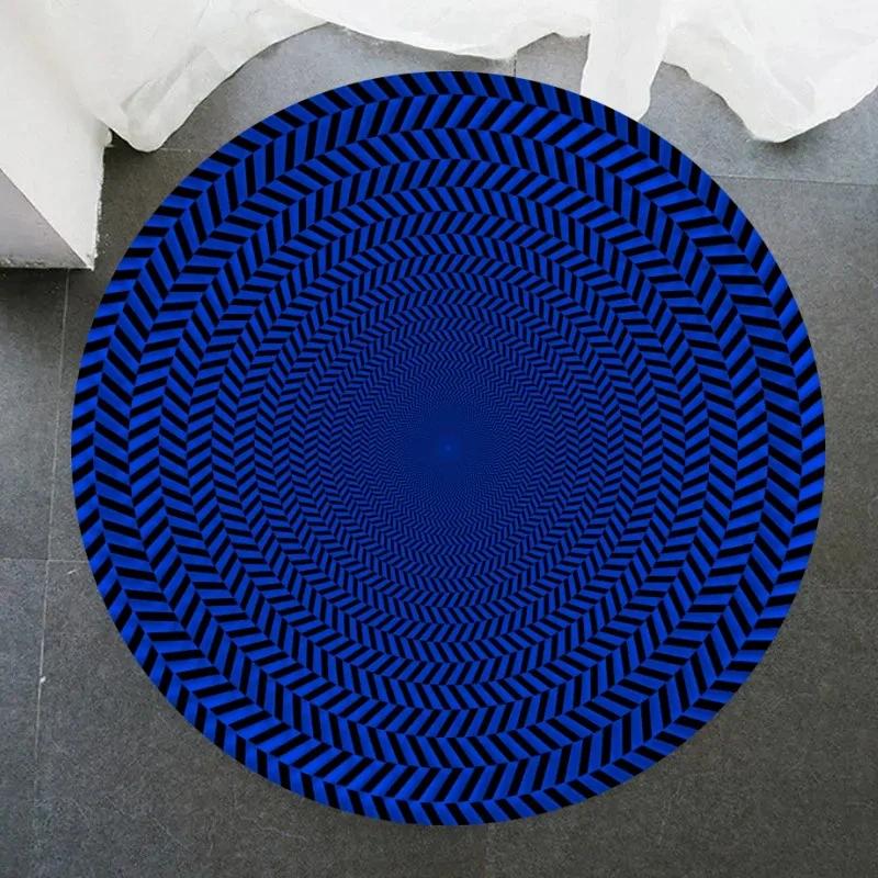 Crystal Velvet Psychedelic Round Rug,Black  White Geometric Illusion Print Non Slip Floor Mat for Living Room,Coffee Table,Decor