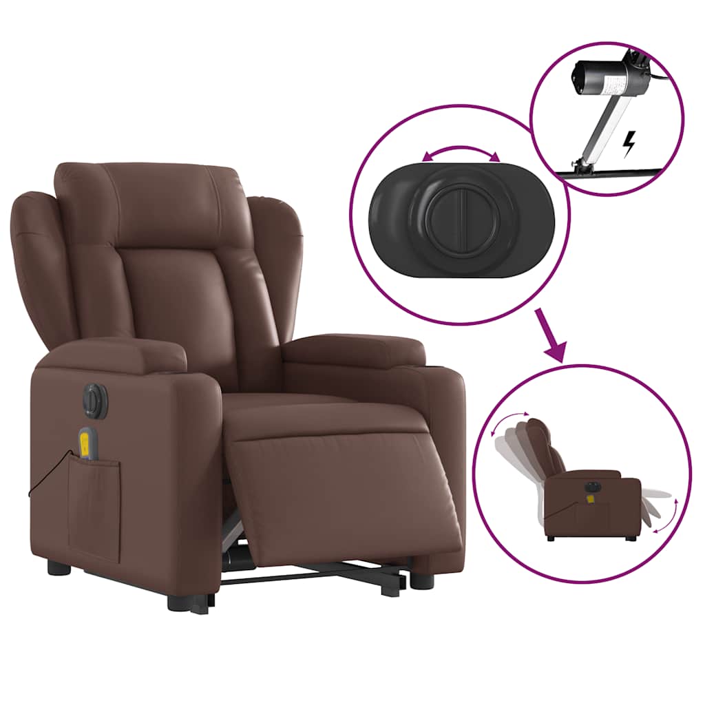 Electric Massage Recliner with Rising Function Brown Synthetic Leather