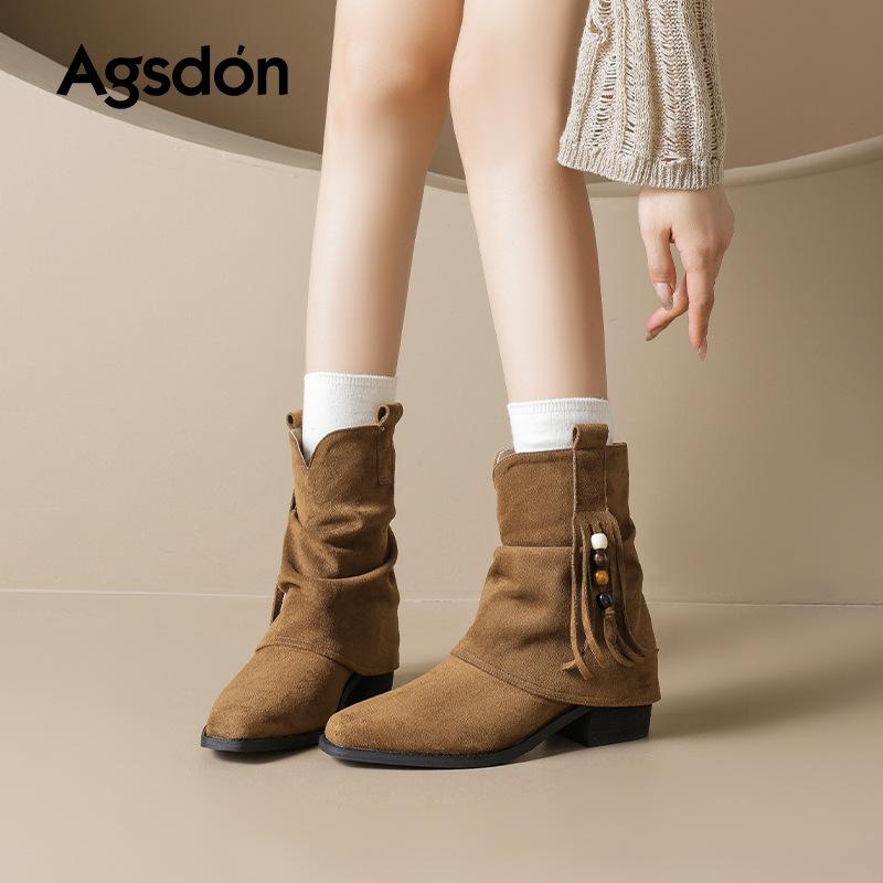 Martin Boots New Autumn and Winter Retro Style Maillard Medium Tube Stacking Boots Western Pant Tube Boots