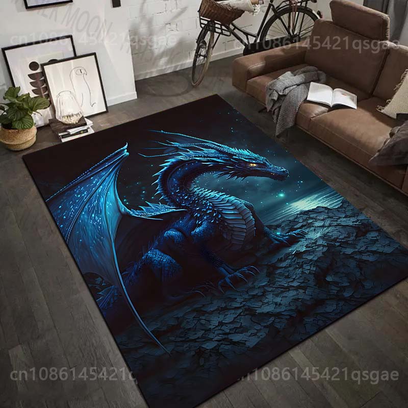 1PC Blue Dragon At Night Pattern Rug Carpets for Bedroom Living Room Sofa Mat Creative Door Mat Cloakroom Home Decor