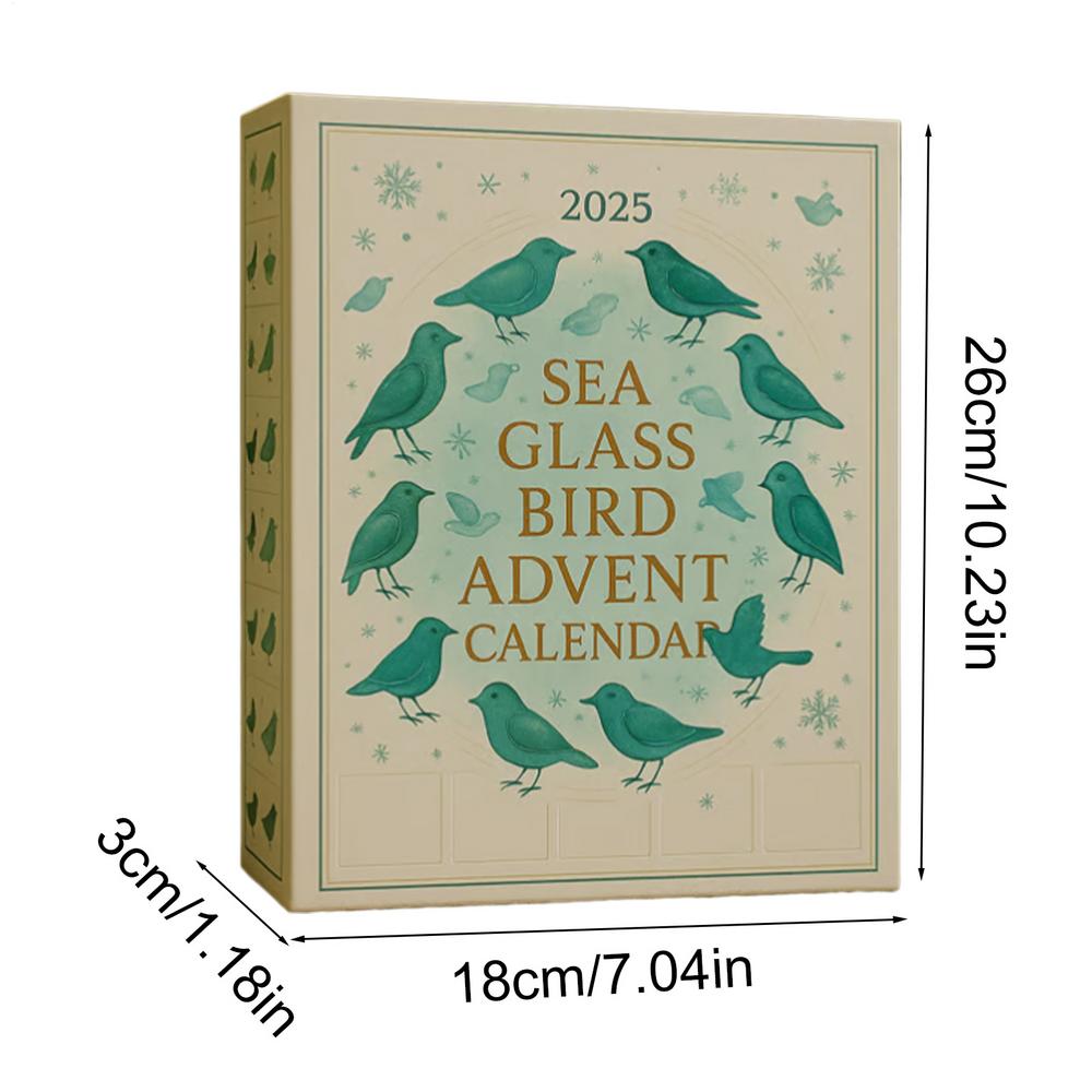 Sea Glass Bird Advent Christmas Calendar 2025 2D Acrylic Christmas Advent Calendar Bird Christmas Countdown Decorations AS picture