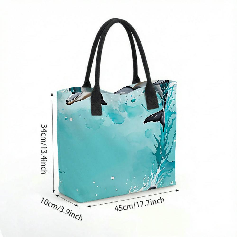  Watercolor Dolphin Print Tote Bag Casual Large Capacity Handbag for Daily Use
