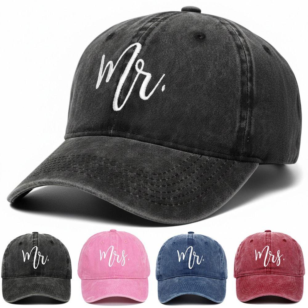 Vintage Couple Baseball Hats Adjustable Outdoor Sunscreen Hats Fashion Mr Mrs Embroidery Caps