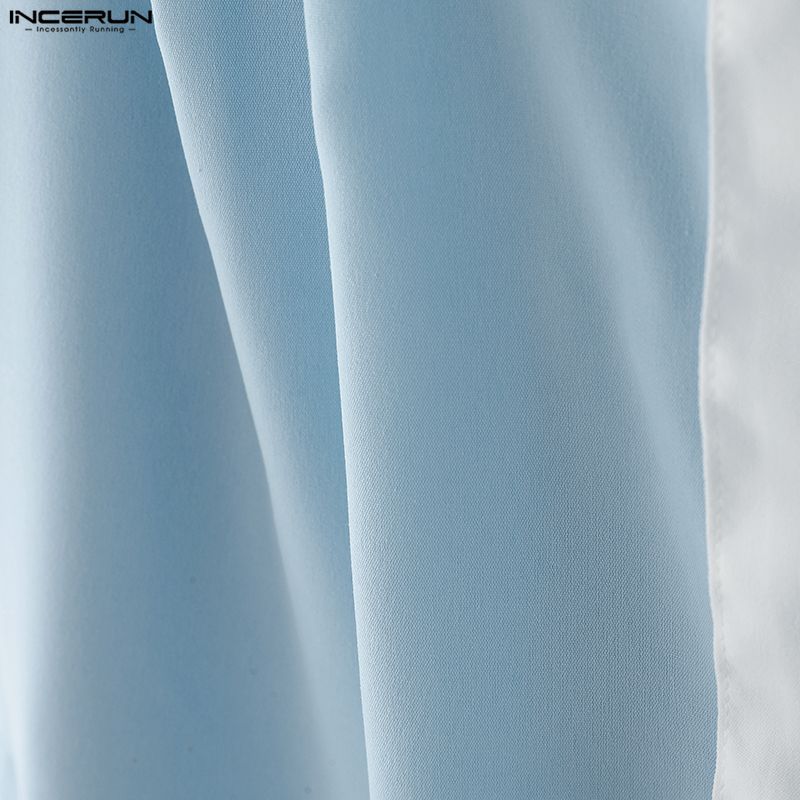 INCERUN Oversized Men Lapel Neck Short Sleeve Stitching Casual Loose Shirts