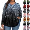 Dámská móda plus size Tištěný ležérní plisovaný top s kulatým výstřihem a dlouhým rukávem