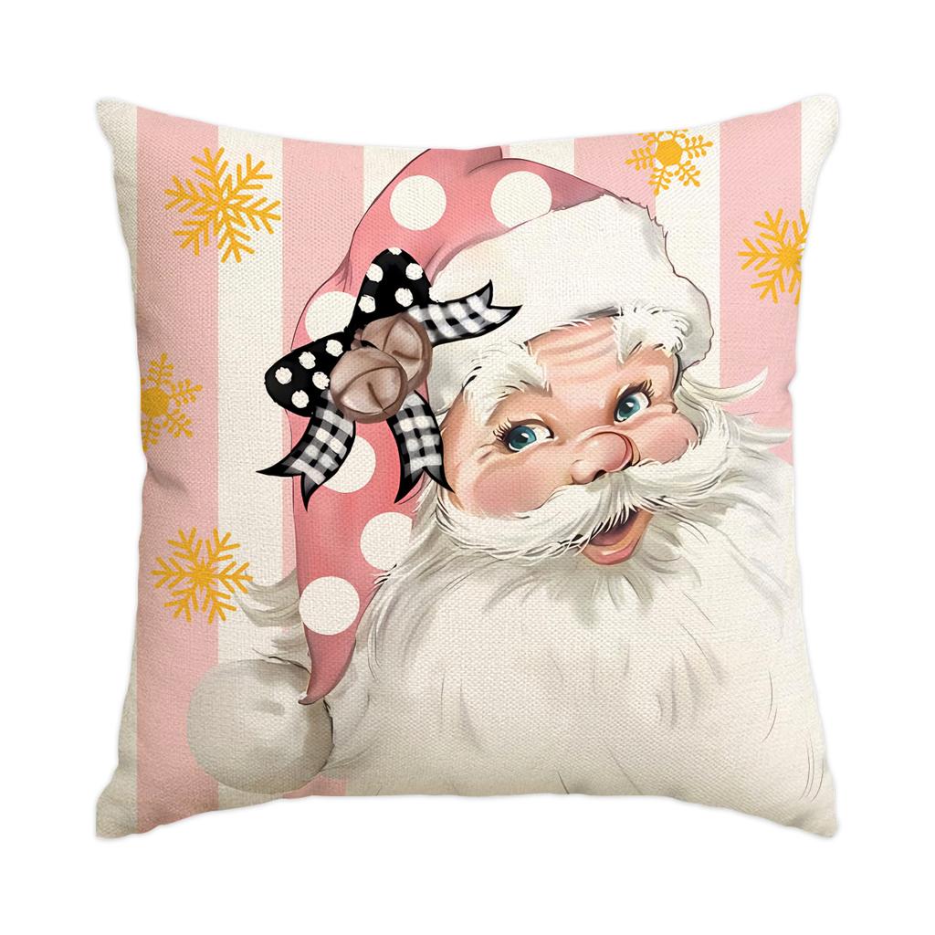 1 \ 4pcs gray Christmas snowman, Christmas reindeer print pillow cover, home sofa decoration cushion cover (without pillow core)