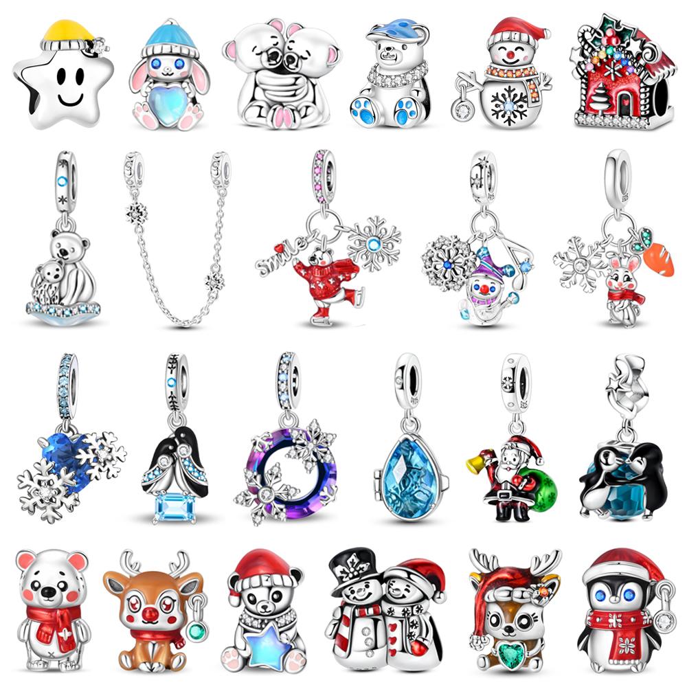 Copper Penguin Beads & Snowman Snowflakes Music Dangle Charm Fit Bracelet Necklace Winter Pendant Gift