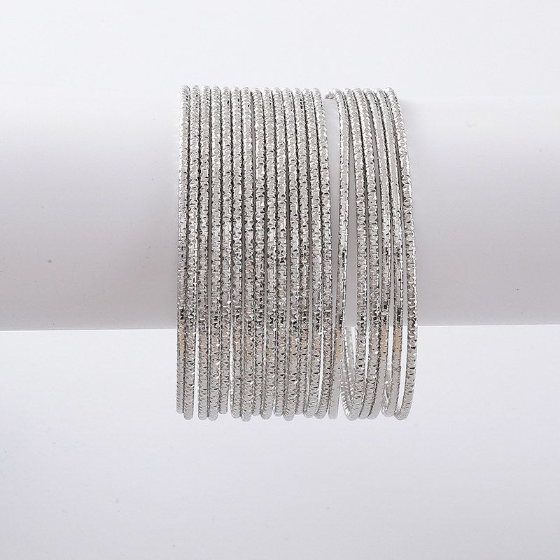 and American Multi-Layer Bracelet Twin European and American Fashion Foreign Trade Retro Multi-Circle Set Combination Metal Bracelet 20 Pieces Silver