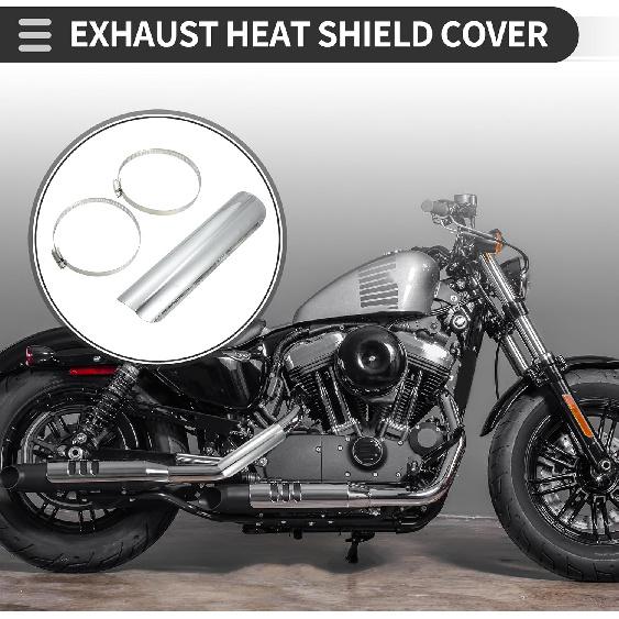 Motoforti Universal Motorcycle Exhaust Pipe Heat Shield Curved Motorbike Heat Insulation Cover, 226x60mm, Durable, Stainless Steel, Silver Tone, 1