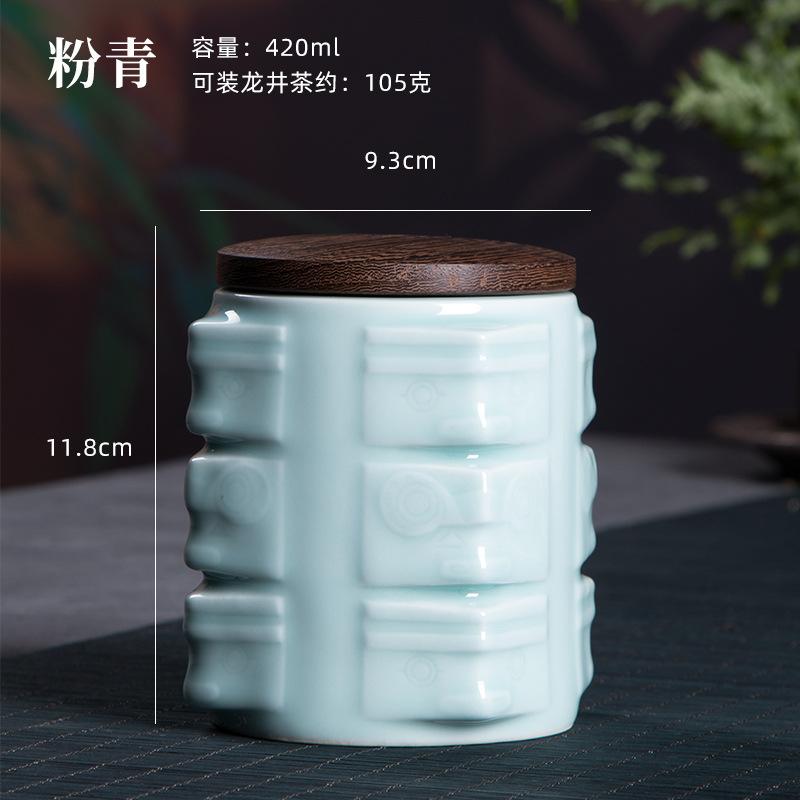 Modern Square Blue Ceramic Tea Canister with Wooden Lid Household Sealed Moisture-Proof Storage Jar Simple Coffee Bean Candy Jar