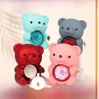 Rotating Bear Rose Jewelry Box - Everlasting Flower Gift Box with Rotating Rose for Rings and Necklaces