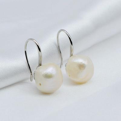 Girls Cute Sterling Silver Earrings Natural White Freshwater Pearl Small Earrings Baroque Style Fish Hook Earrings