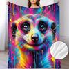 A Soft And Warm Fleece Throw Blanket Featuring a Colorful Wild Animal Meerkat Pattern, Perfect for Sofa Use, Home Relaxation, Air Conditioning, Nappin