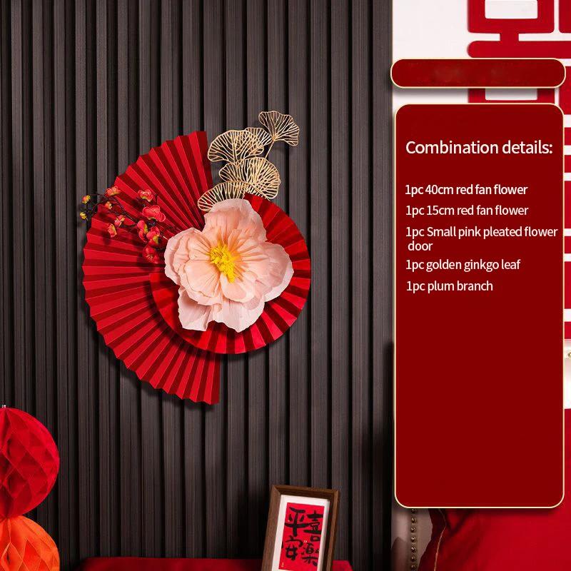 Chinese New Year 2026 Decoration Wall Hanging Decor Paper Folding Fan Sticker Wedding Party Decoration Spring Festival Supplies