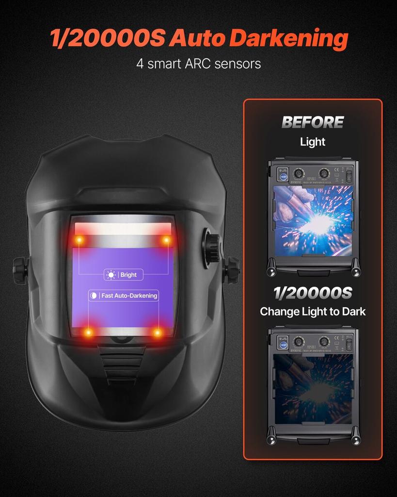 Welding Helmet Auto Darkening, 100 X 80 Mm True Color Welding Hood, Solar-Powered Welder Mask 4 Arc Sensors, Wide Shade 4/5-9/9-13 for TIG MIG Weld