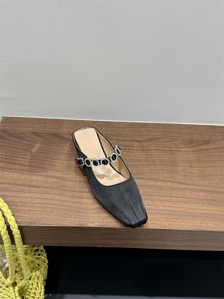 Women's Slippers 2026 New Summer Fashion Sandals Rhinestone Half Drag Thick Heel Mary Jane Shoes Elegant Low Heel Women's Shoes