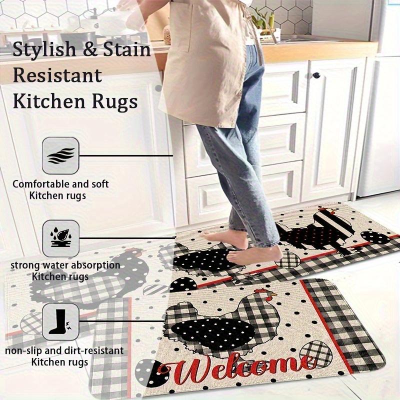 1Pcs Farmhouse Rooster Hen Pattern Floor Mat Modern Kitchen polyester Rug Non-Slip Colorful Indoor Carpet, For Home Bathroom Bedroom Living Room Decor