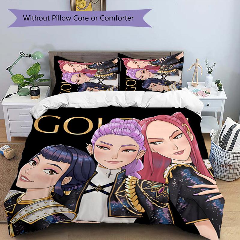 KPOP Avcısı 3 Parça Nevresim Takımı Yorgan Kılıfı Kapamalı 1 Yorgan Kılıfı ve 2 Yastık Kılıfı İçerir Her Mevsim Yatak Odası Ev Yurt Dekorasyonu İçin