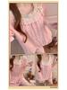 2026 Summer Women's Cotton Pajama Set with Built-in Bra, Lace Trim & Short Sleeves
