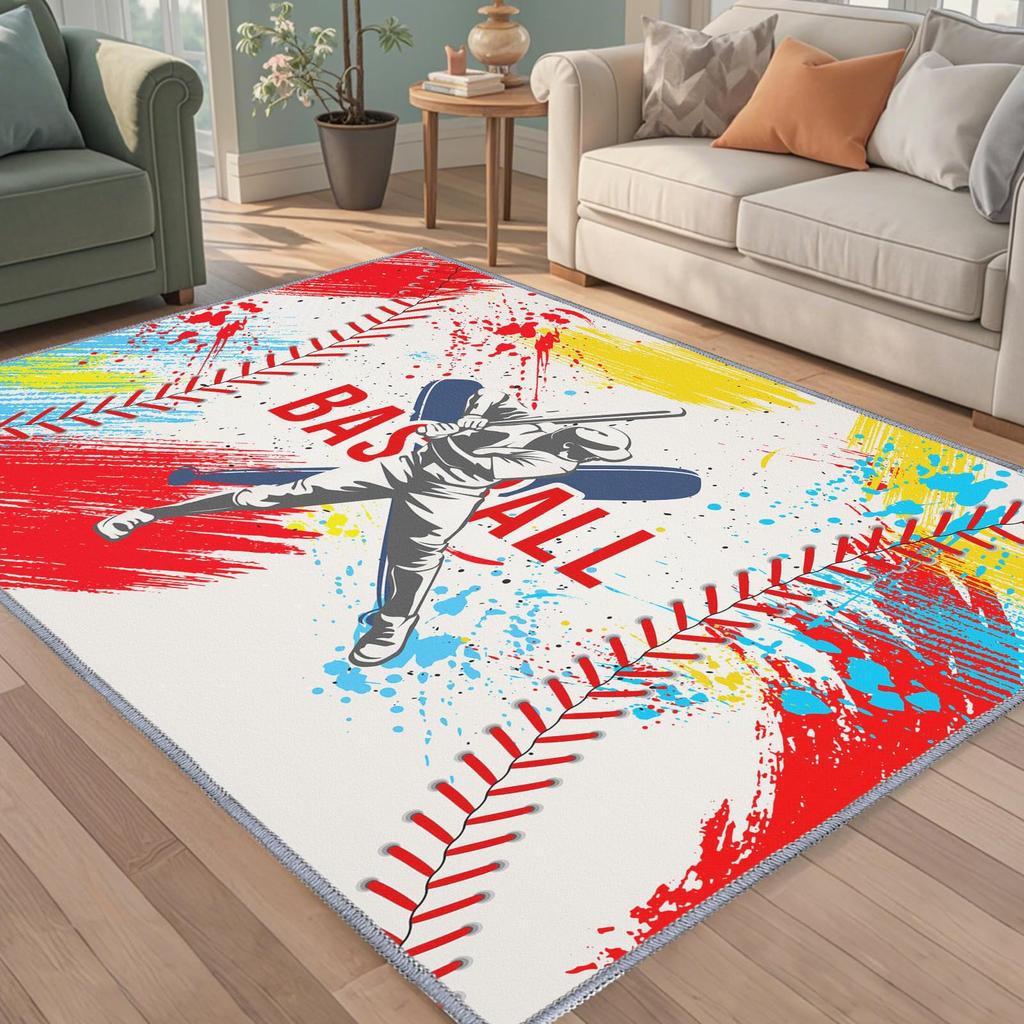 Baseball Rug for Bedroom,3'x5' Non-Slip Sports Rug for Game Room,Living Room or Baseball Decor Themes