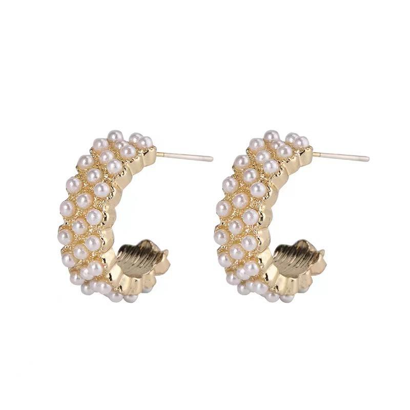 Gold Imitation Pearl C-Typed Drop Earrings for Women Sweet Jewelry Accessory Valentine's Day Girl Gift