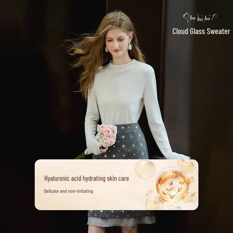 Xiangying Cloud Bobo Half-Mock Neck Long Sleeve Sweater