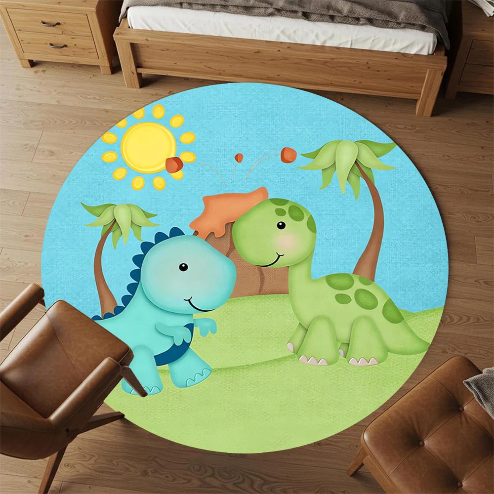 1 szt. Mata Okrągła na Krzesło - Przygoda Dinozaura, Dywanik do Pokoju - Antypoślizgowa Mata Podłogowa do Biura, Sypialni, Dekoracja Domu, Prezent Świąteczny p0811185