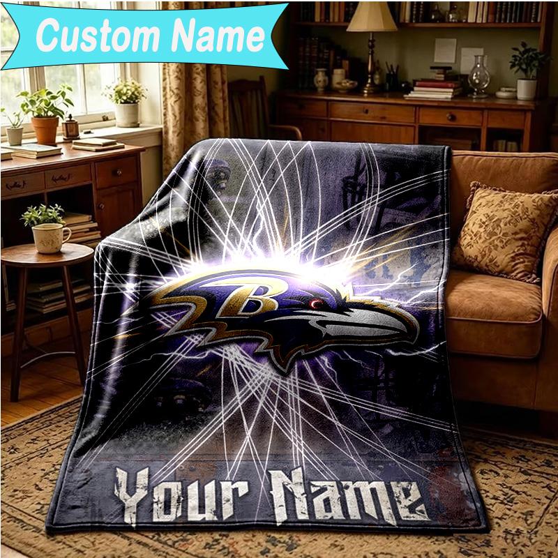 1PC Custom Name Blanket Baltimore Team Spirit Flannel Blankets Patterns Throw Blanket All-Season Soft Gift for Couch, Bed, Camping, Birthday Gifts
